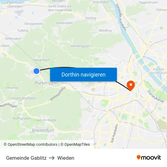 Gemeinde Gablitz to Wieden map