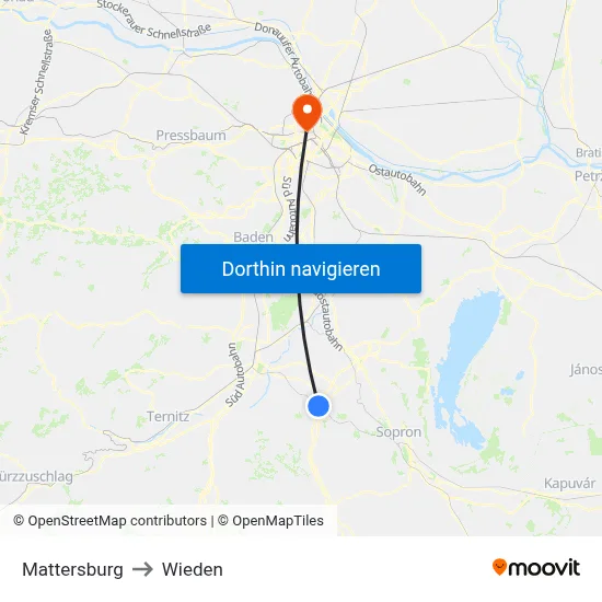 Mattersburg to Wieden map