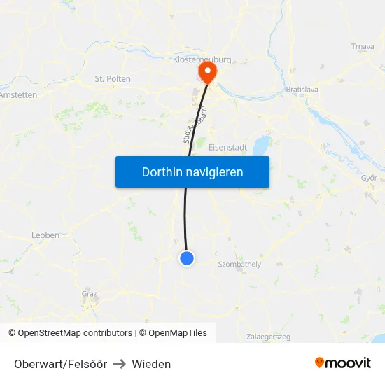 Oberwart/Felsőőr to Wieden map