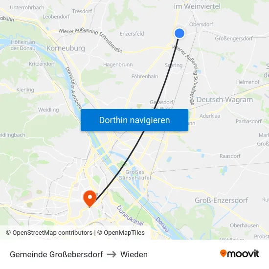 Gemeinde Großebersdorf to Wieden map