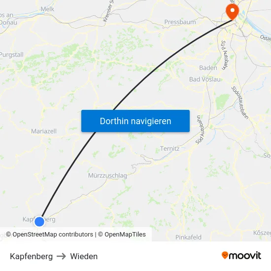Kapfenberg to Wieden map