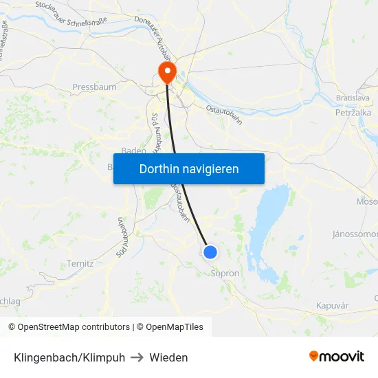 Klingenbach/Klimpuh to Wieden map