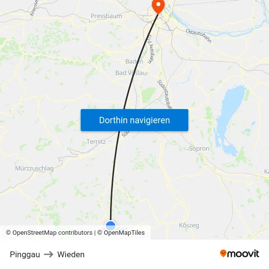 Pinggau to Wieden map