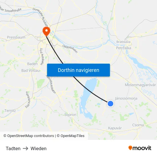 Tadten to Wieden map