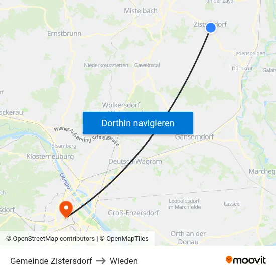 Gemeinde Zistersdorf to Wieden map