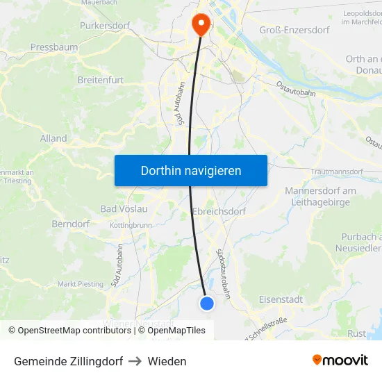 Gemeinde Zillingdorf to Wieden map