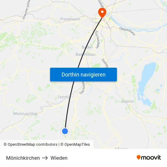 Mönichkirchen to Wieden map