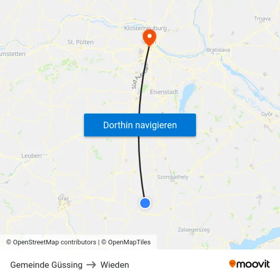 Gemeinde Güssing to Wieden map