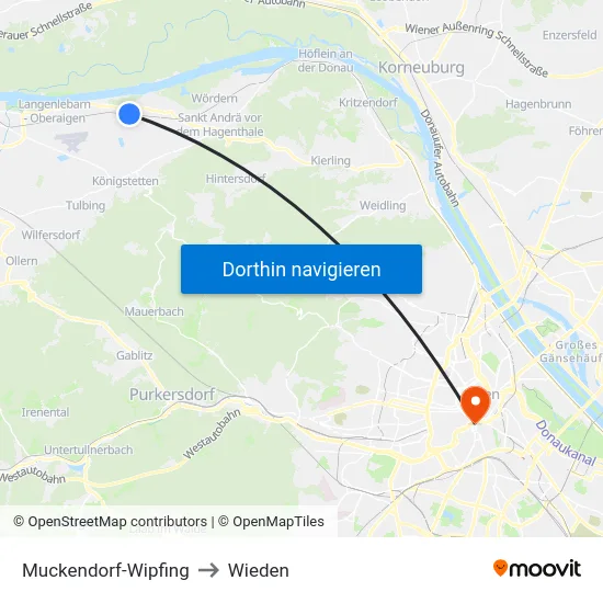 Muckendorf-Wipfing to Wieden map