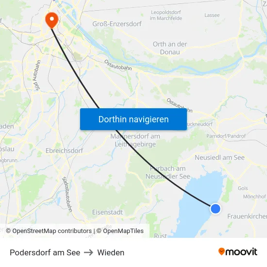 Podersdorf am See to Wieden map