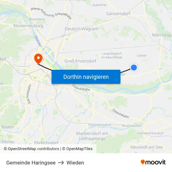 Gemeinde Haringsee to Wieden map