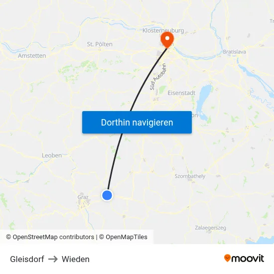 Gleisdorf to Wieden map