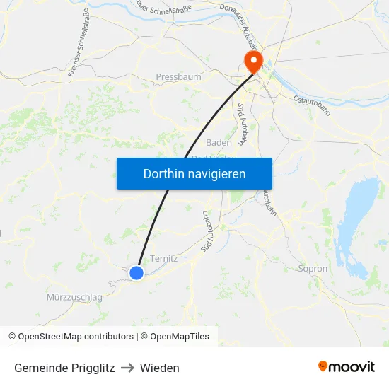 Gemeinde Prigglitz to Wieden map