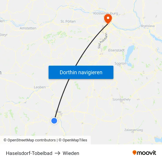 Haselsdorf-Tobelbad to Wieden map