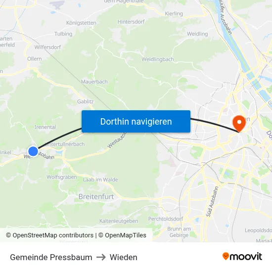 Gemeinde Pressbaum to Wieden map