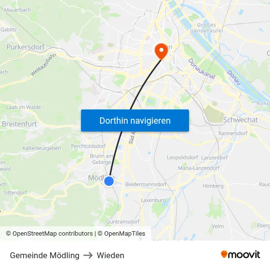 Gemeinde Mödling to Wieden map