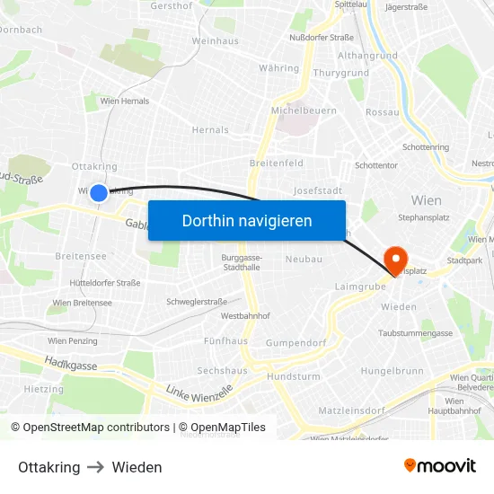 Ottakring to Wieden map