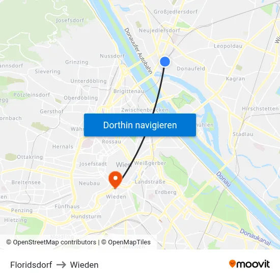 Floridsdorf to Wieden map