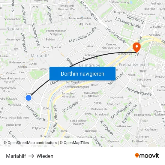 Mariahilf to Wieden map