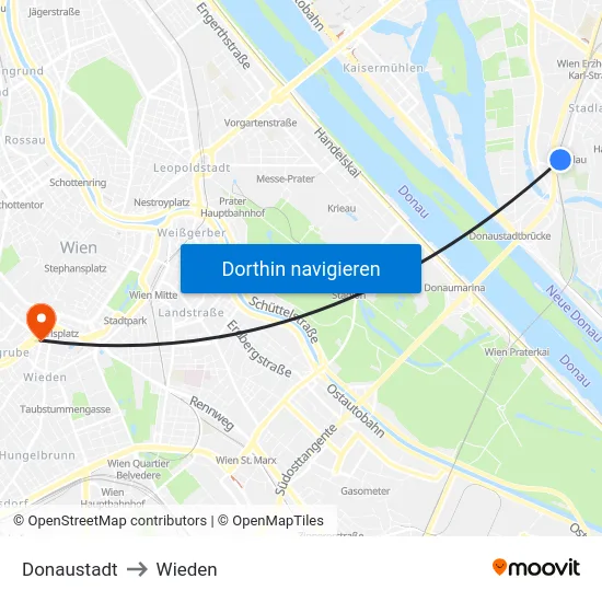 Donaustadt to Wieden map
