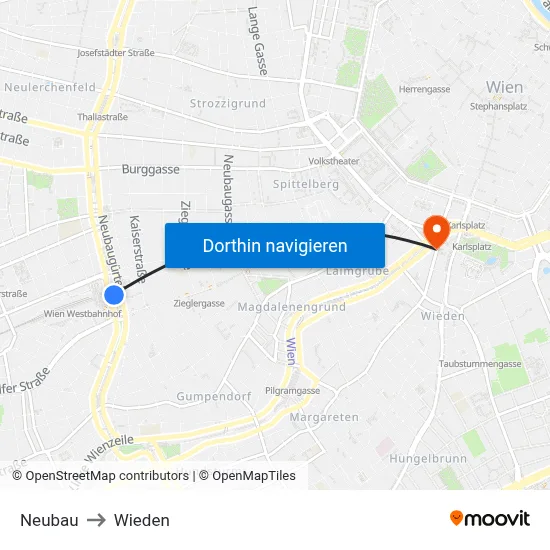 Neubau to Wieden map