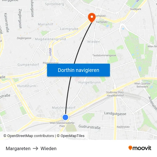 Margareten to Wieden map