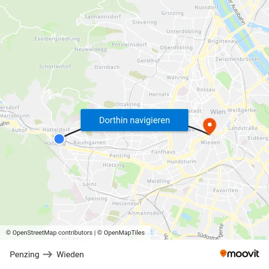 Penzing to Wieden map