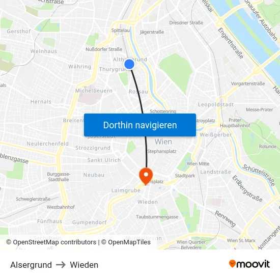 Alsergrund to Wieden map