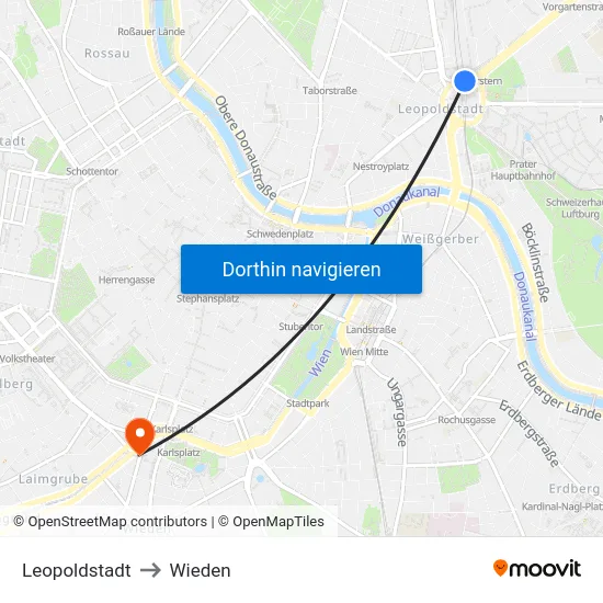 Leopoldstadt to Wieden map