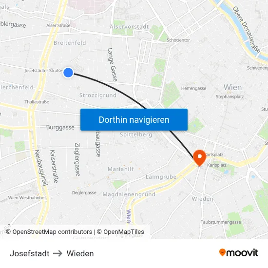 Josefstadt to Wieden map