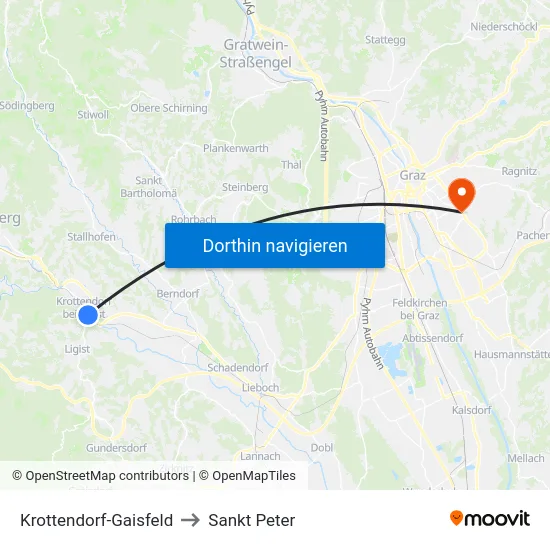 Krottendorf-Gaisfeld to Sankt Peter map