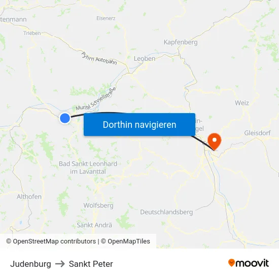 Judenburg to Sankt Peter map