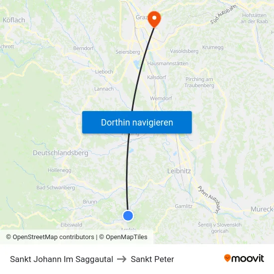 Sankt Johann Im Saggautal to Sankt Peter map