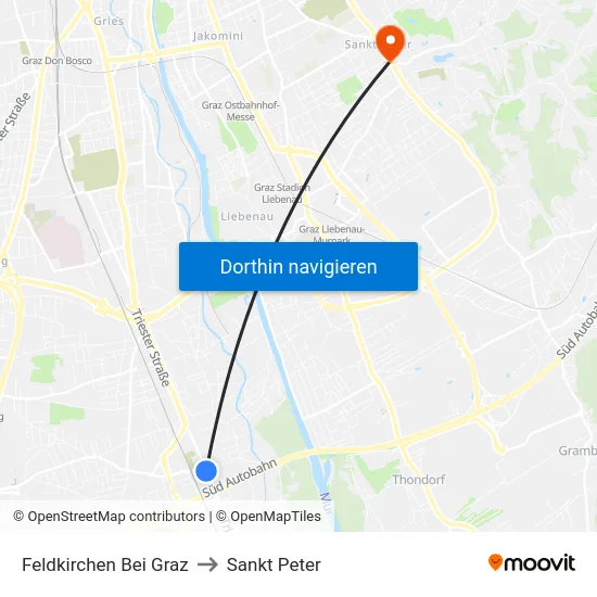 Feldkirchen Bei Graz to Sankt Peter map