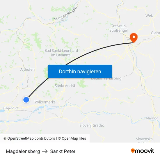 Magdalensberg to Sankt Peter map