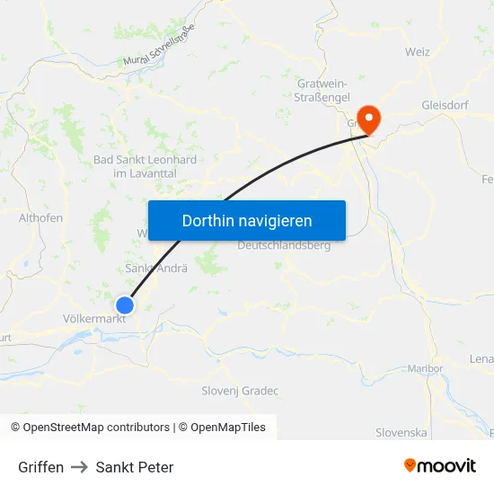 Griffen to Sankt Peter map