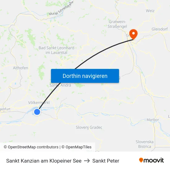 Sankt Kanzian am Klopeiner See to Sankt Peter map
