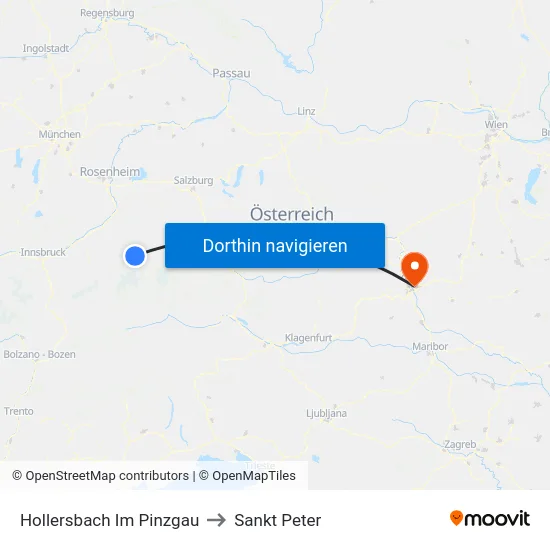 Hollersbach Im Pinzgau to Sankt Peter map