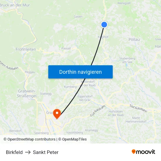 Birkfeld to Sankt Peter map