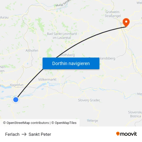 Ferlach to Sankt Peter map