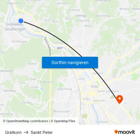 Gratkorn to Sankt Peter map