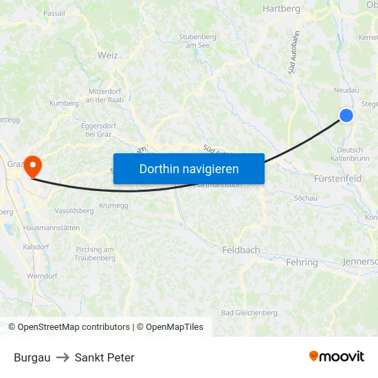 Burgau to Sankt Peter map