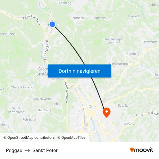 Peggau to Sankt Peter map