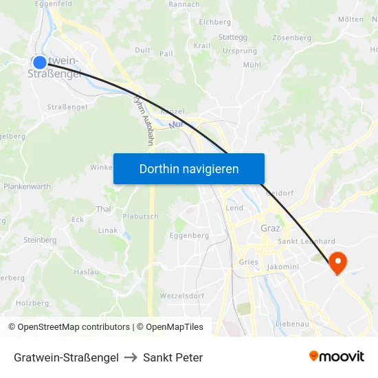 Gratwein-Straßengel to Sankt Peter map