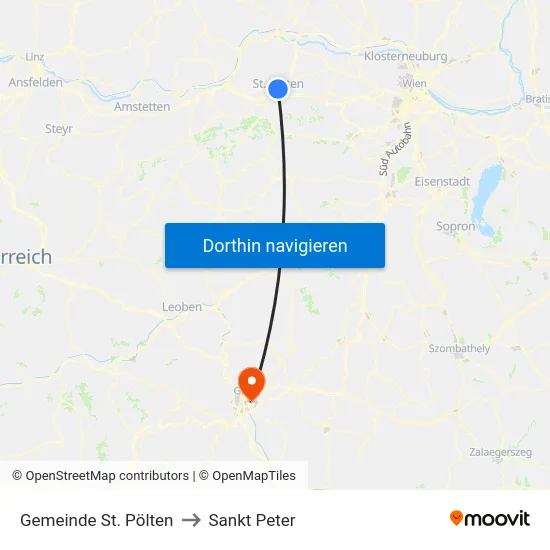 Gemeinde St. Pölten to Sankt Peter map