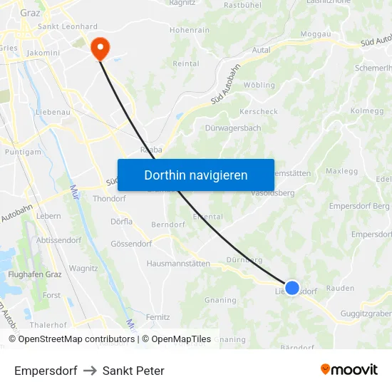 Empersdorf to Sankt Peter map