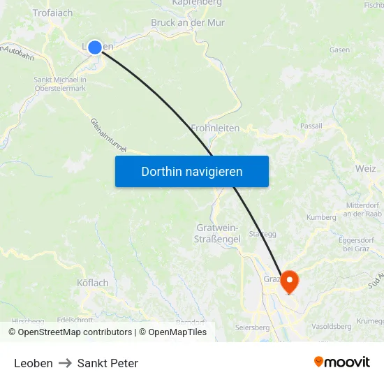 Leoben to Sankt Peter map