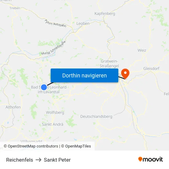 Reichenfels to Sankt Peter map