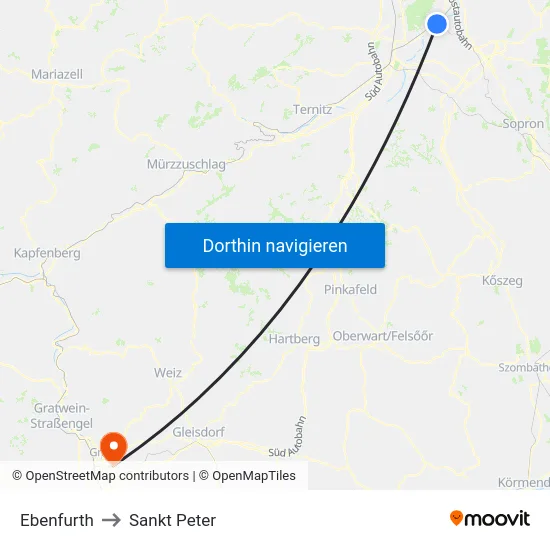 Ebenfurth to Sankt Peter map