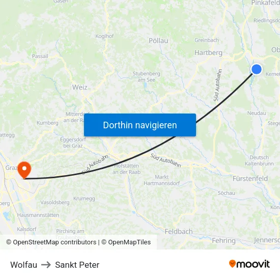 Wolfau to Sankt Peter map